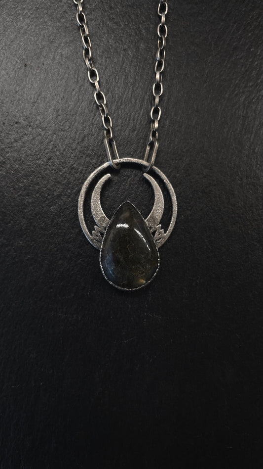 Teardrop Labradorite and Sterling Silver Crescent Necklace by Inex Jewelry