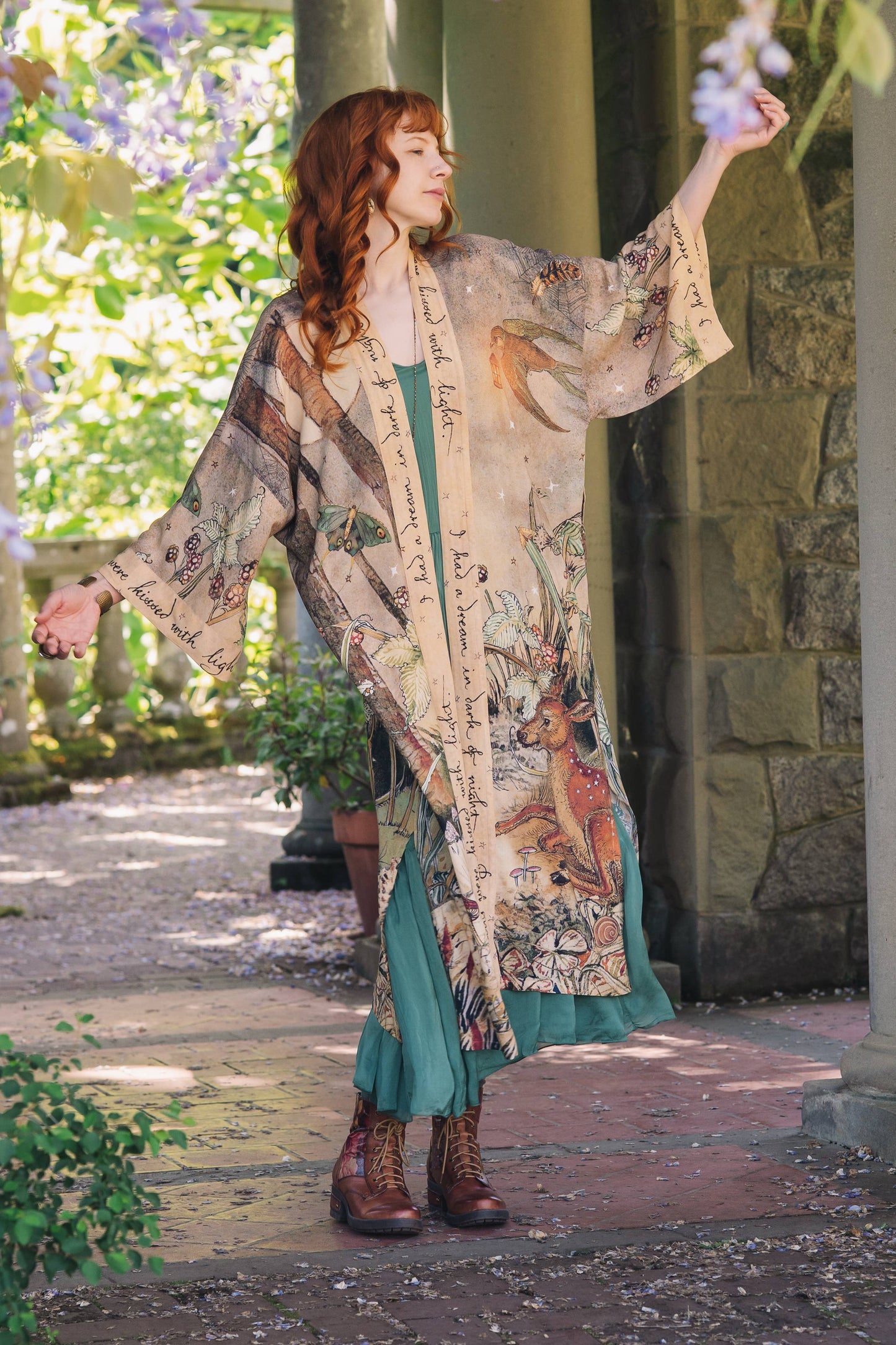 Lovelight Opera Duster Kimono Robe w/woodland deer & swallow