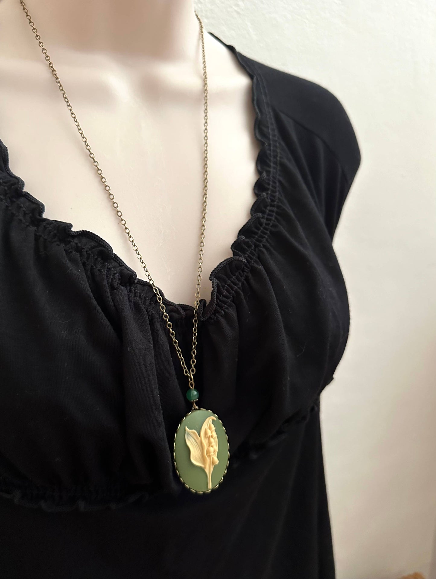 Green Lily Of The Valley Cameo Necklace