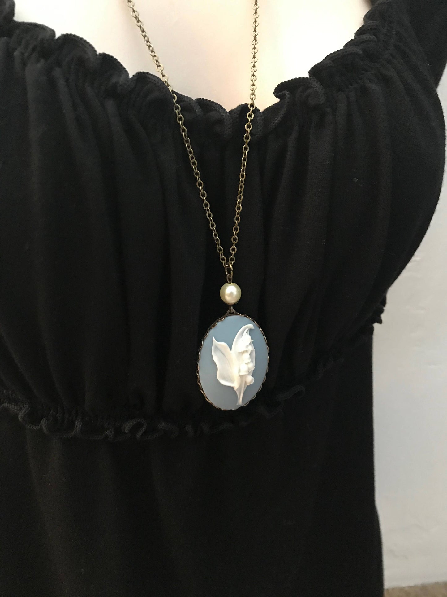 Blue Lily Of The Valley Cameo Necklace