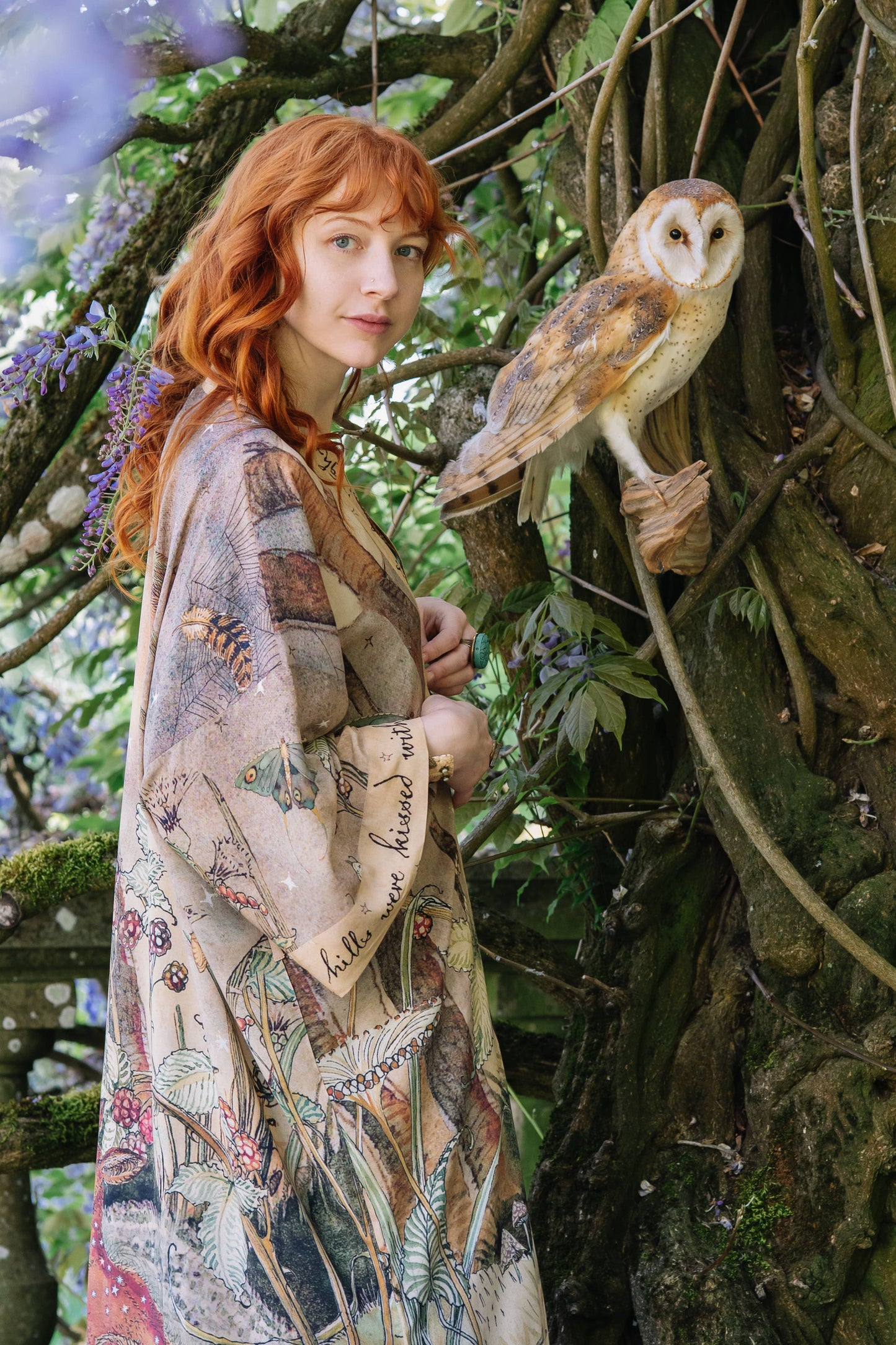 Lovelight Opera Duster Kimono Robe w/woodland deer & swallow