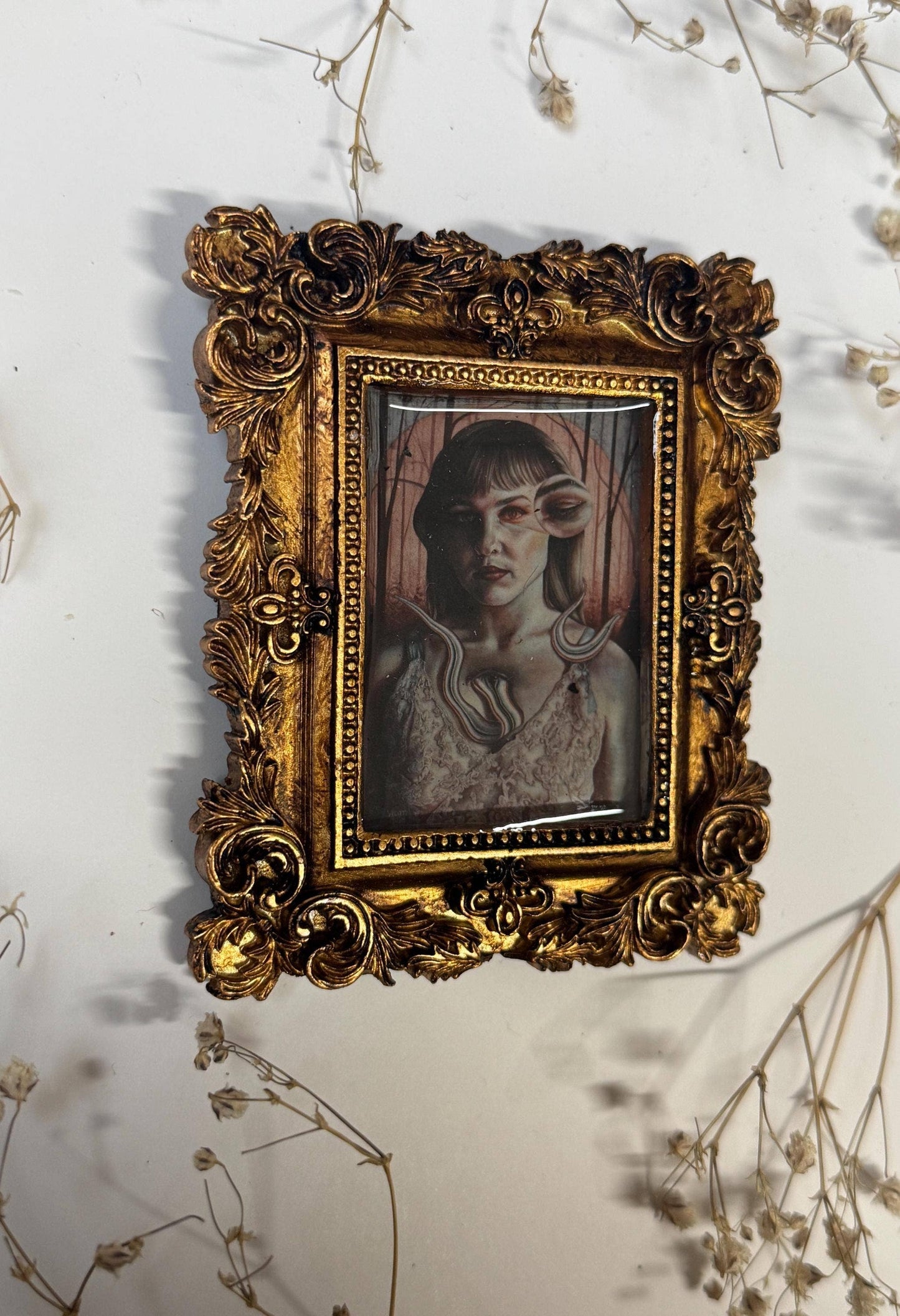 Self Portrait Resin in Antique Frame - Spooky Watercolor