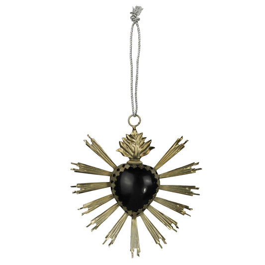 Silver Antiqued Heart Aflame Ornament