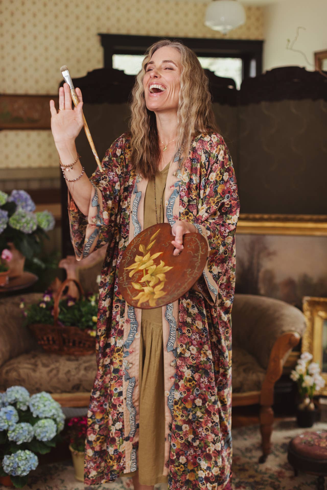 Art of Life Kimono w/ Flower Palette Print