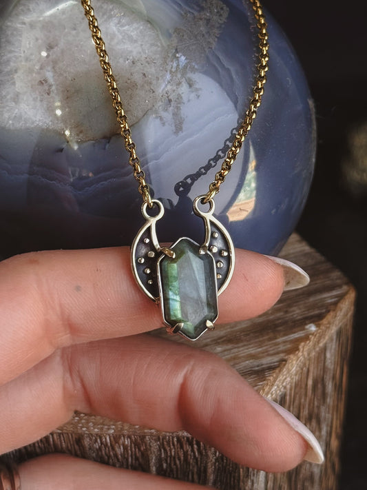 Maiden Moon Labradorite and Brass Necklace by Acid Queen