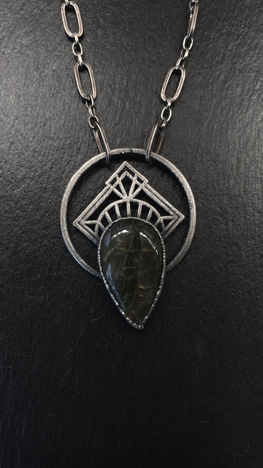 Labradorite and Sterling Silver Diamond Pattern Necklace by Inex Jewelry