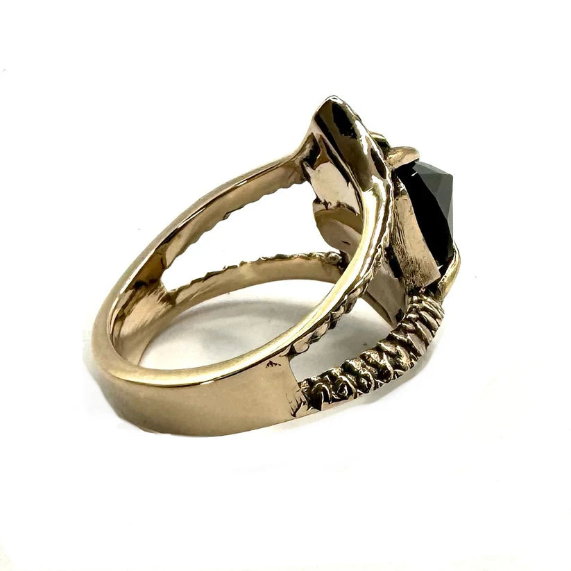 Serpent’s Bite Ring Black Spinel in Bronze