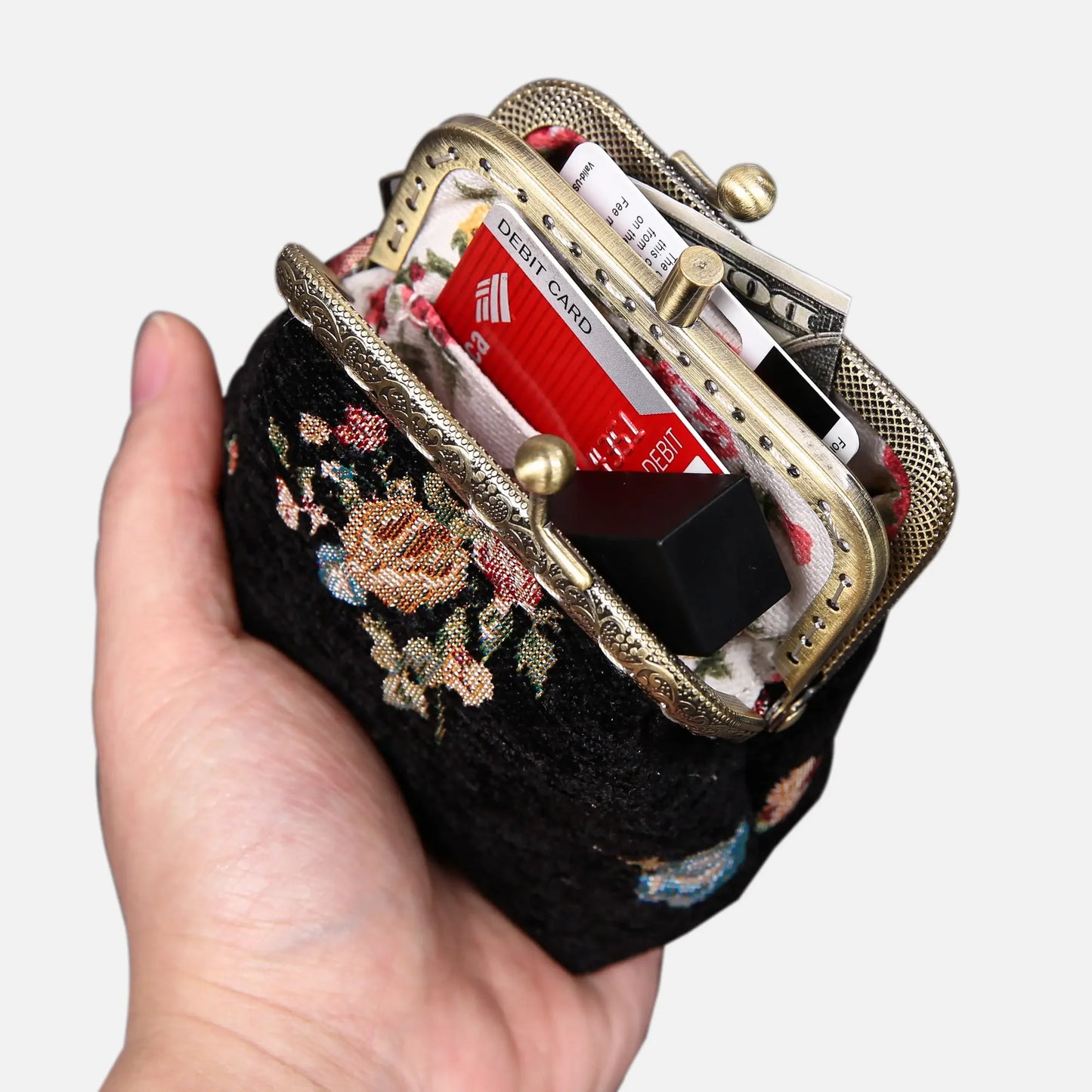 Bouquets Black Double Kiss Clasp Coin Purse