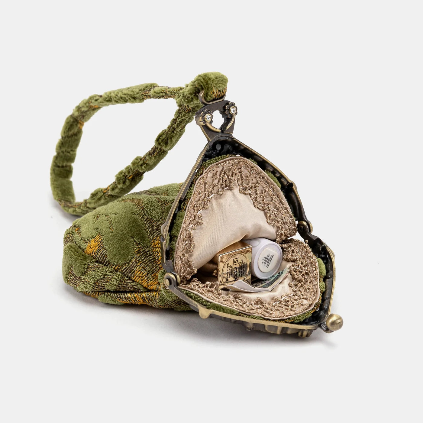 Burnout Velvet Fern Green Chatelaine Purse Wristlet Bag
