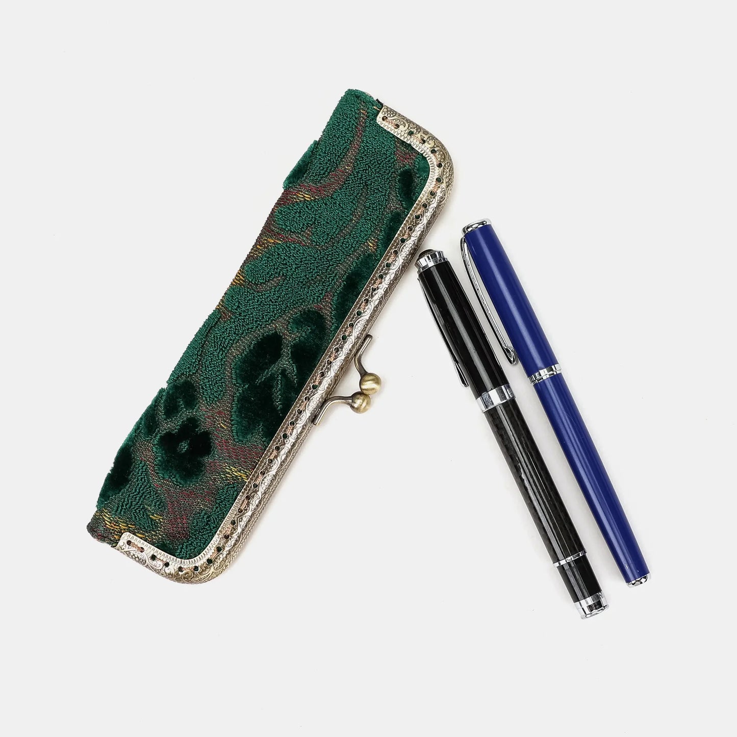 Burnout Velvet Jade Green Duo Pen Case
