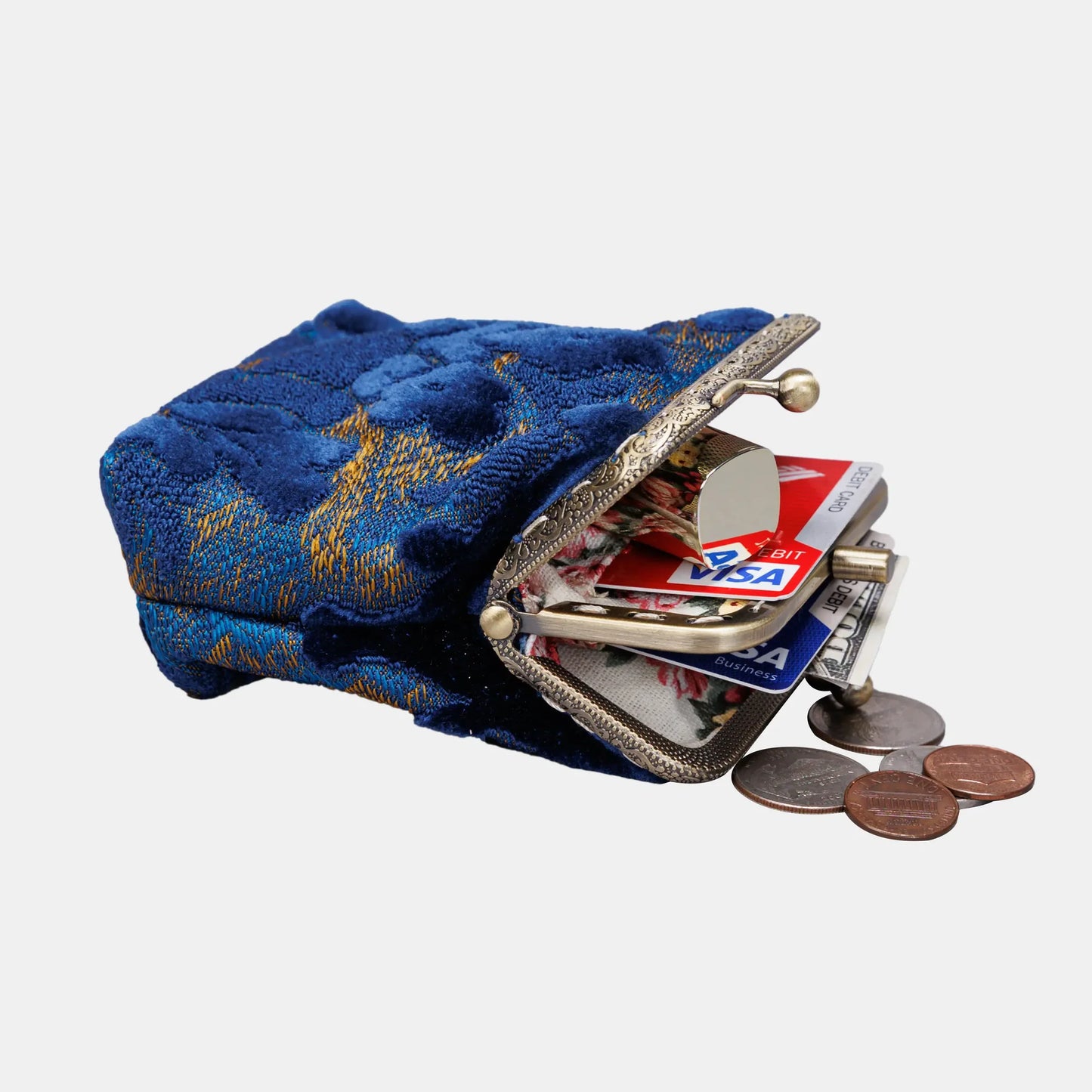 Burnout Velvet Navy Double Kiss Clasp Coin Purse