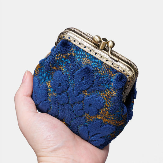 Burnout Velvet Navy Double Kiss Clasp Coin Purse