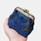 Burnout Velvet Navy Double Kiss Clasp Coin Purse