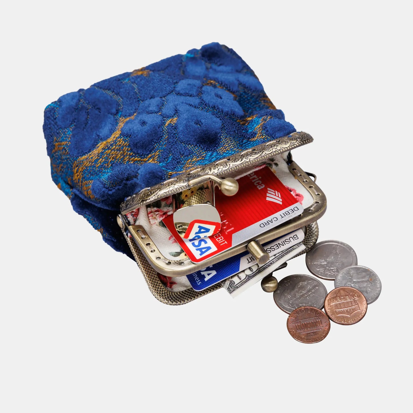 Burnout Velvet Navy Double Kiss Clasp Coin Purse