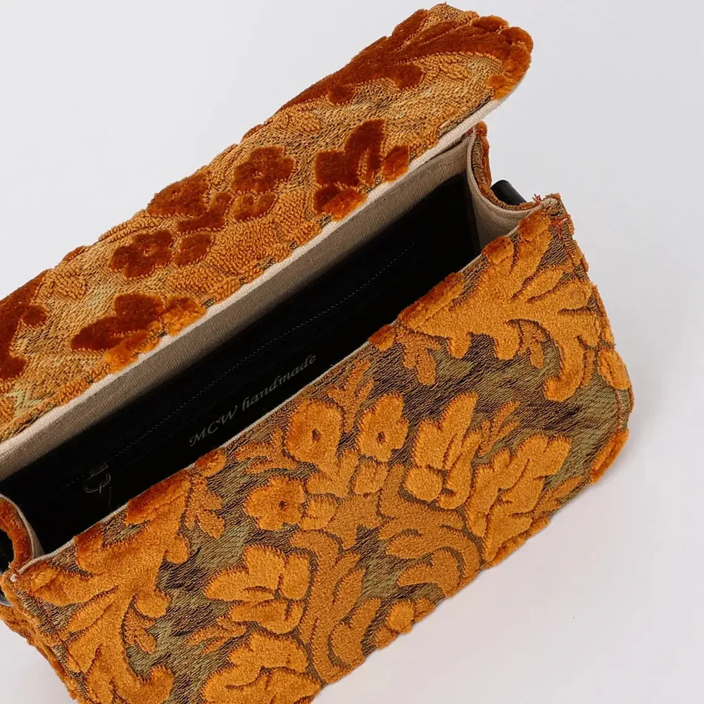 Burnout Velvet Orange Flap Crossbody Bag