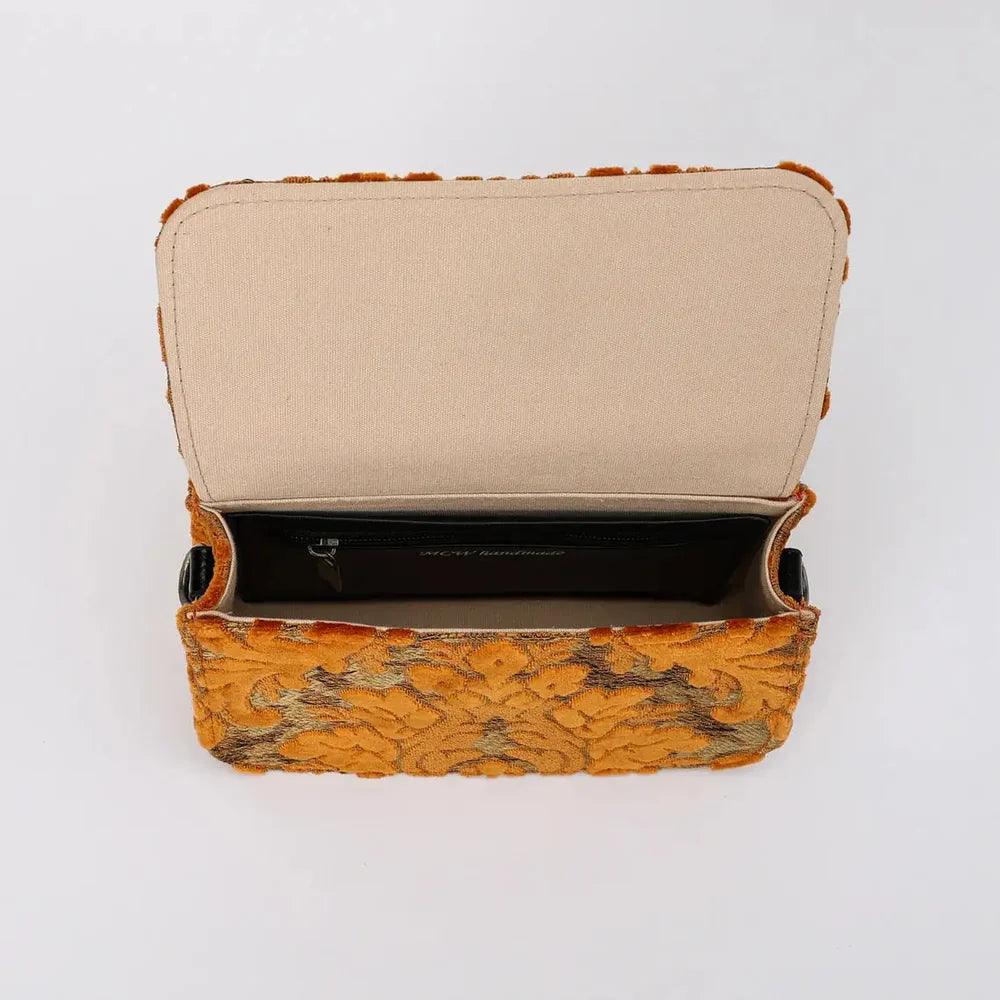 Burnout Velvet Orange Flap Crossbody Bag