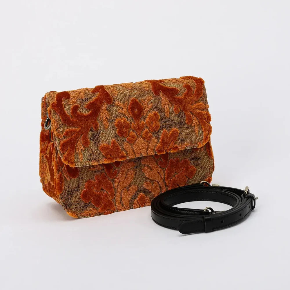 Burnout Velvet Orange Flap Crossbody Bag
