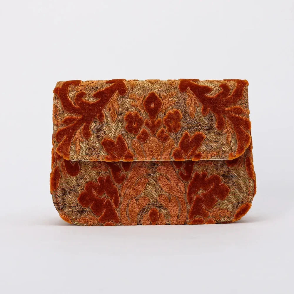 Burnout Velvet Orange Flap Crossbody Bag