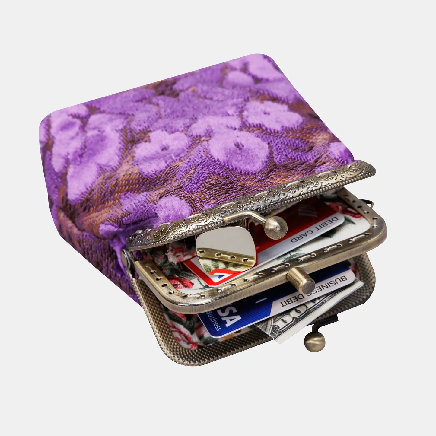 Burnout Velvet Purple Double Kiss Clasp Coin Purse