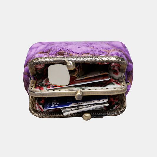 Burnout Velvet Purple Double Kiss Clasp Coin Purse