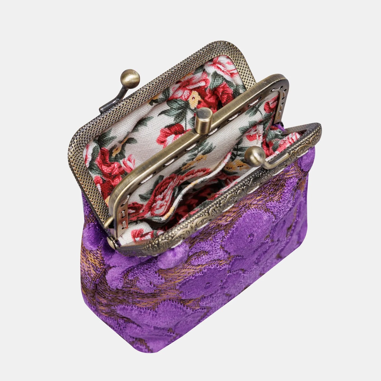 Burnout Velvet Purple Double Kiss Clasp Coin Purse
