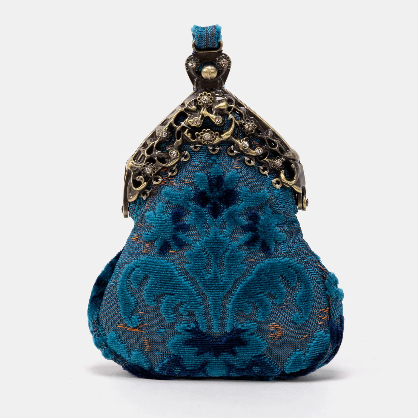 Burnout Velvet Revival Aqua Chatelaine Purse Wristlet Bag
