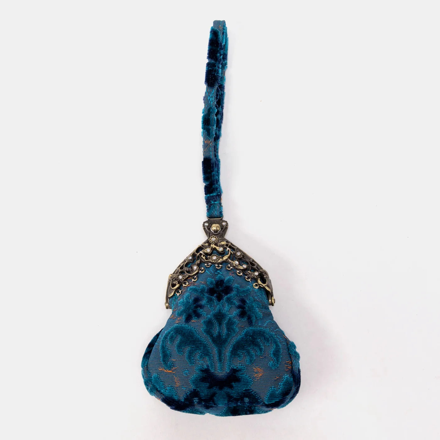 Burnout Velvet Revival Aqua Chatelaine Purse Wristlet Bag