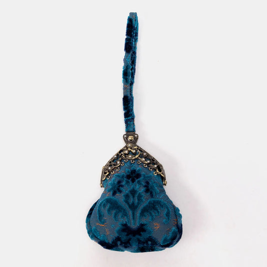 Burnout Velvet Revival Aqua Chatelaine Purse Wristlet Bag