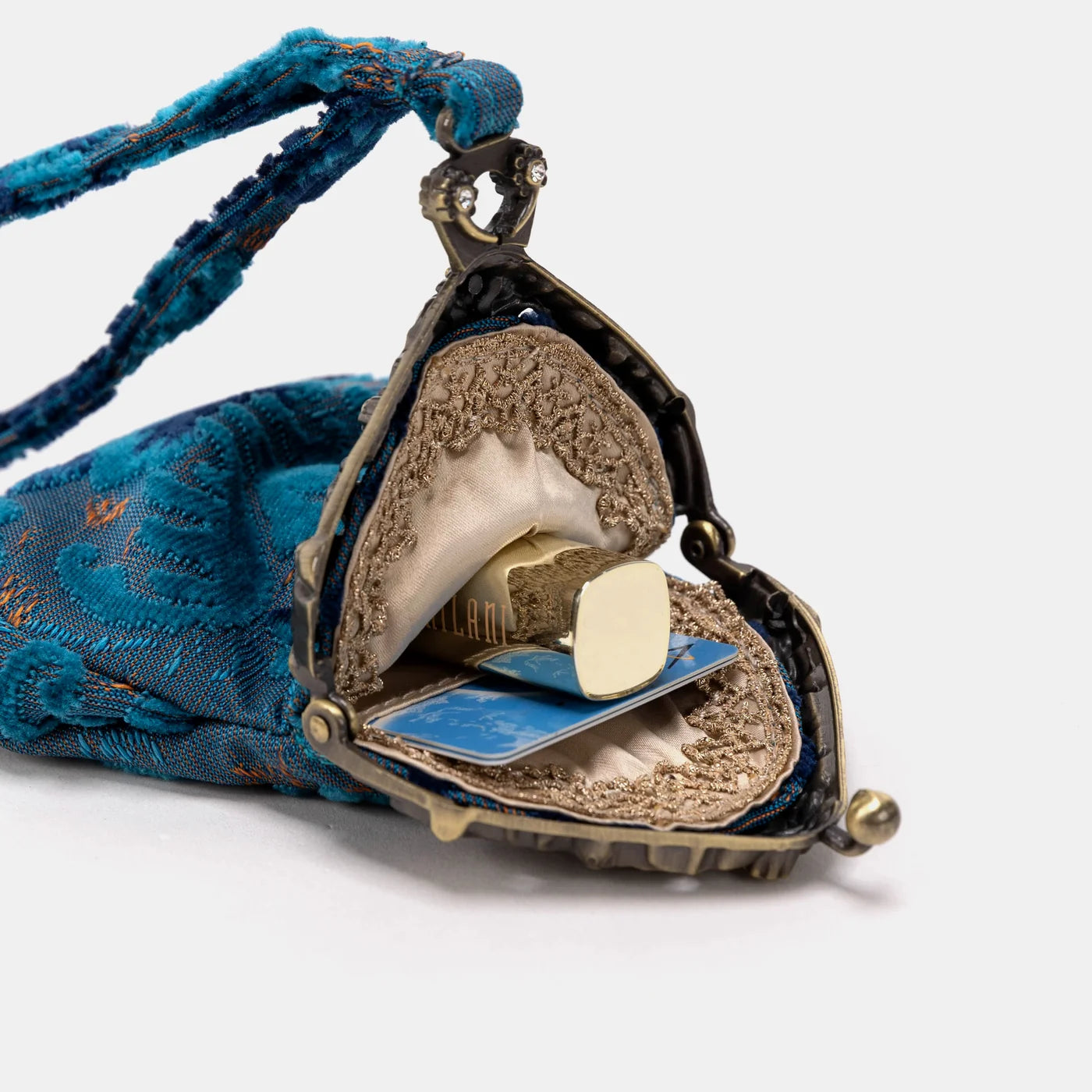 Burnout Velvet Revival Aqua Chatelaine Purse Wristlet Bag