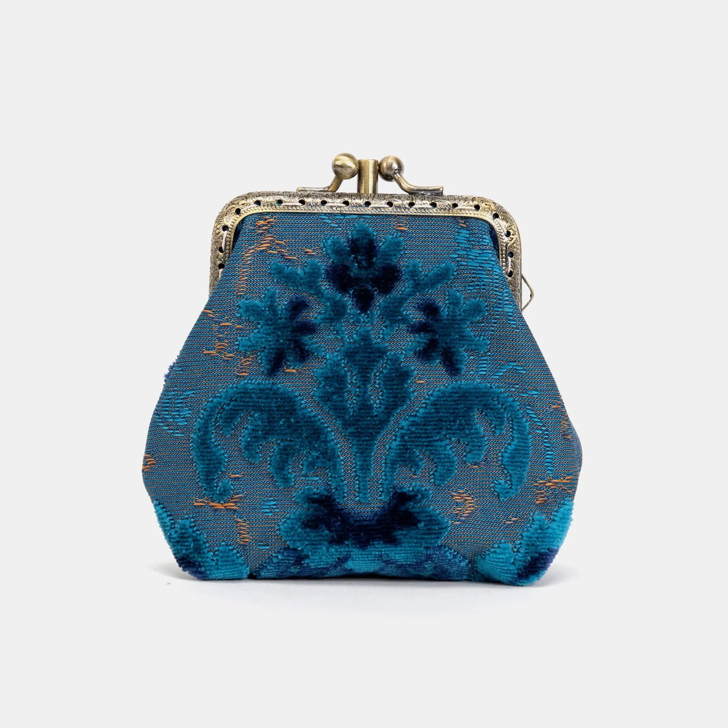 Burnout Velvet Revival Aqua Double Kiss Clasp Coin Purse (IN STORE)
