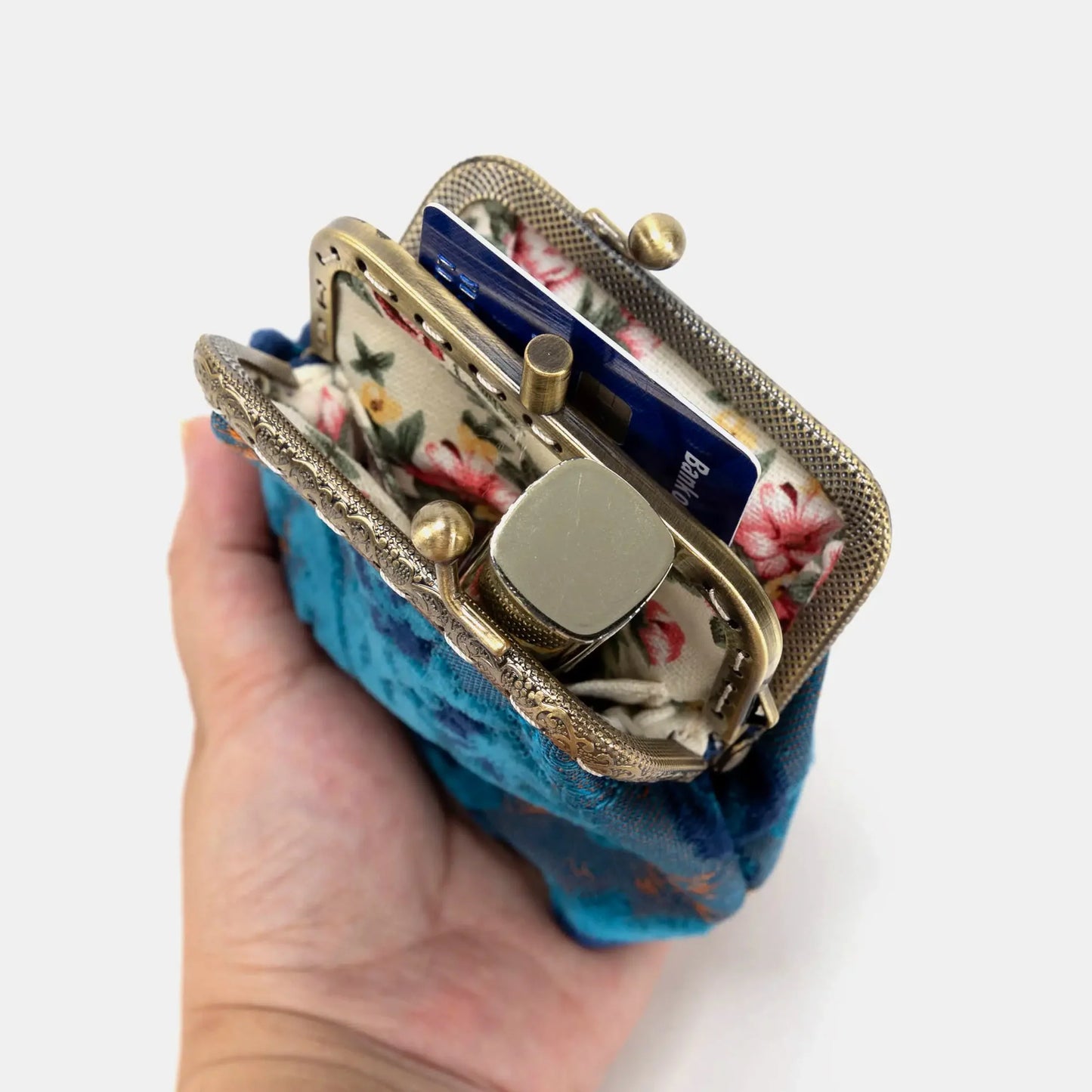 Burnout Velvet Revival Aqua Double Kiss Clasp Coin Purse (IN STORE)