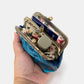 Burnout Velvet Revival Aqua Double Kiss Clasp Coin Purse (IN STORE)
