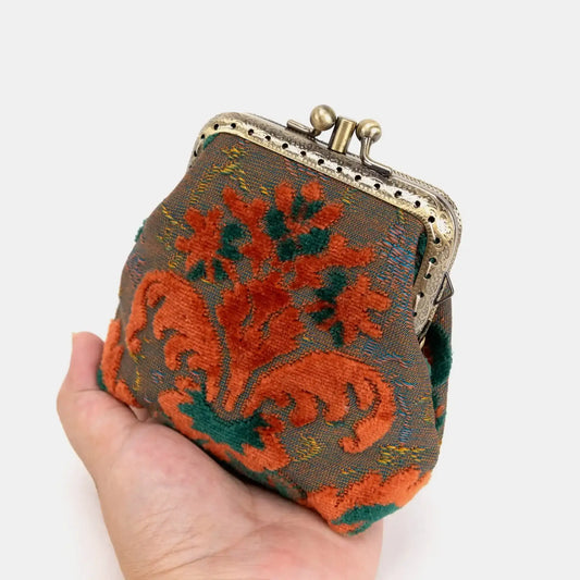Burnout Velvet Revival Orange/Green Double Kiss Clasp Coin Purse