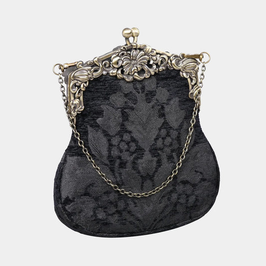 Victorian Blossom Black/Black Chatelaine Purse Large