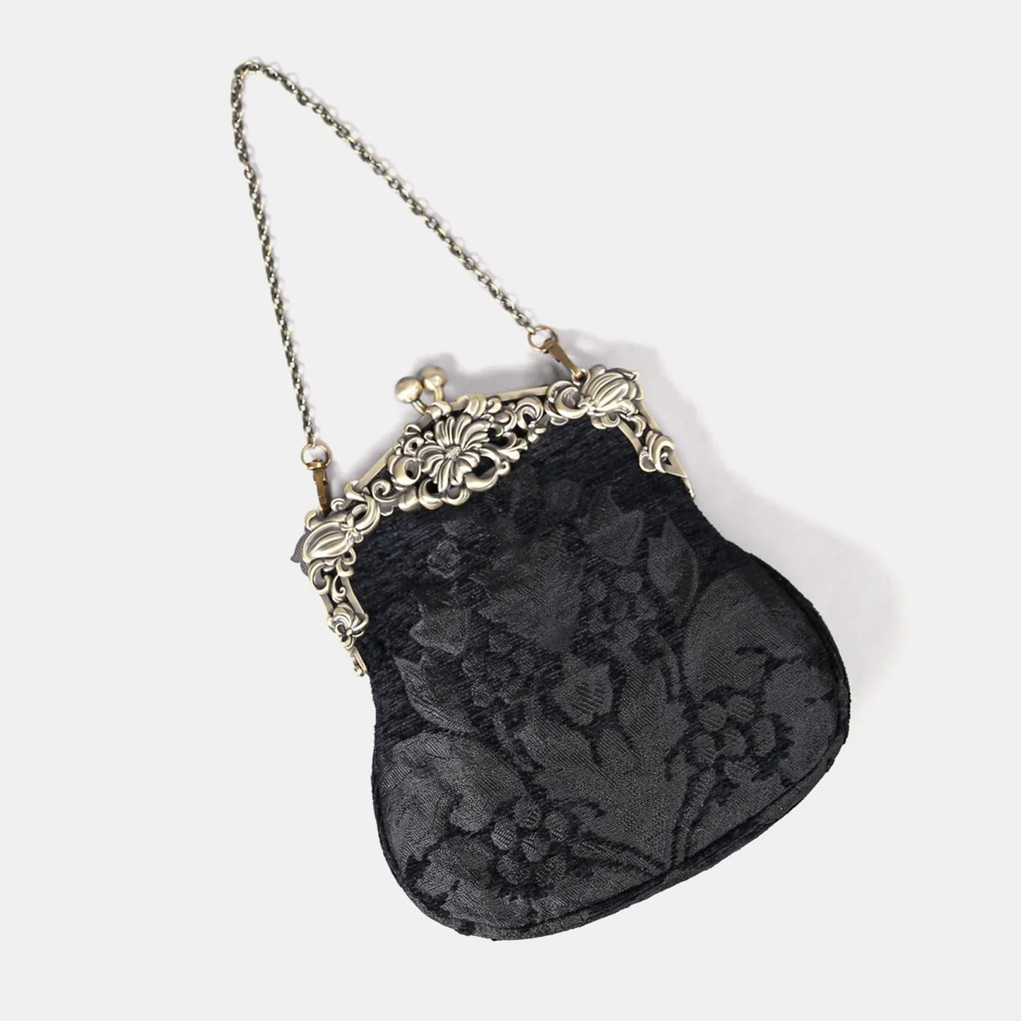 Victorian Blossom Black/Black Chatelaine Purse Large