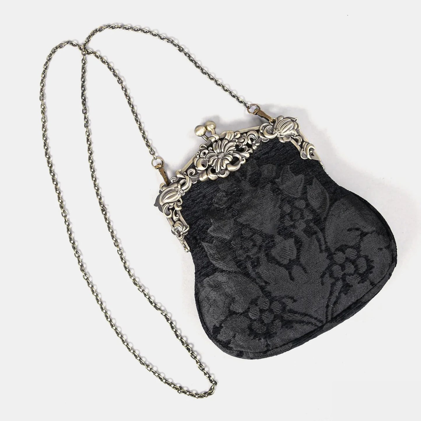 Victorian Blossom Black/Black Chatelaine Purse Large