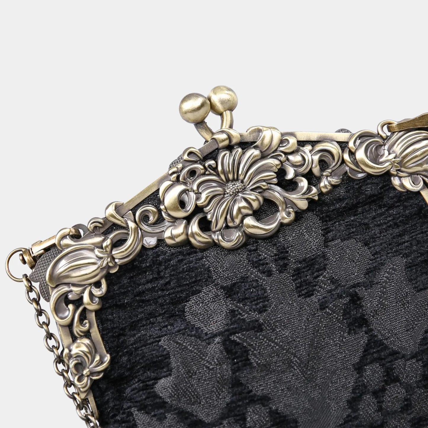 Victorian Blossom Black/Black Chatelaine Purse Large
