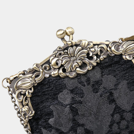 Victorian Blossom Black/Black Chatelaine Purse Large