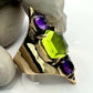 Mage’s Wrath Bronze Amethyst and Peridot Brutalist Ring