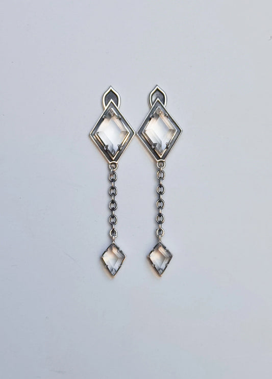 Dream Drop Earrings - Diamond Shaped Quartz in Sterling Silver by Acid Queen