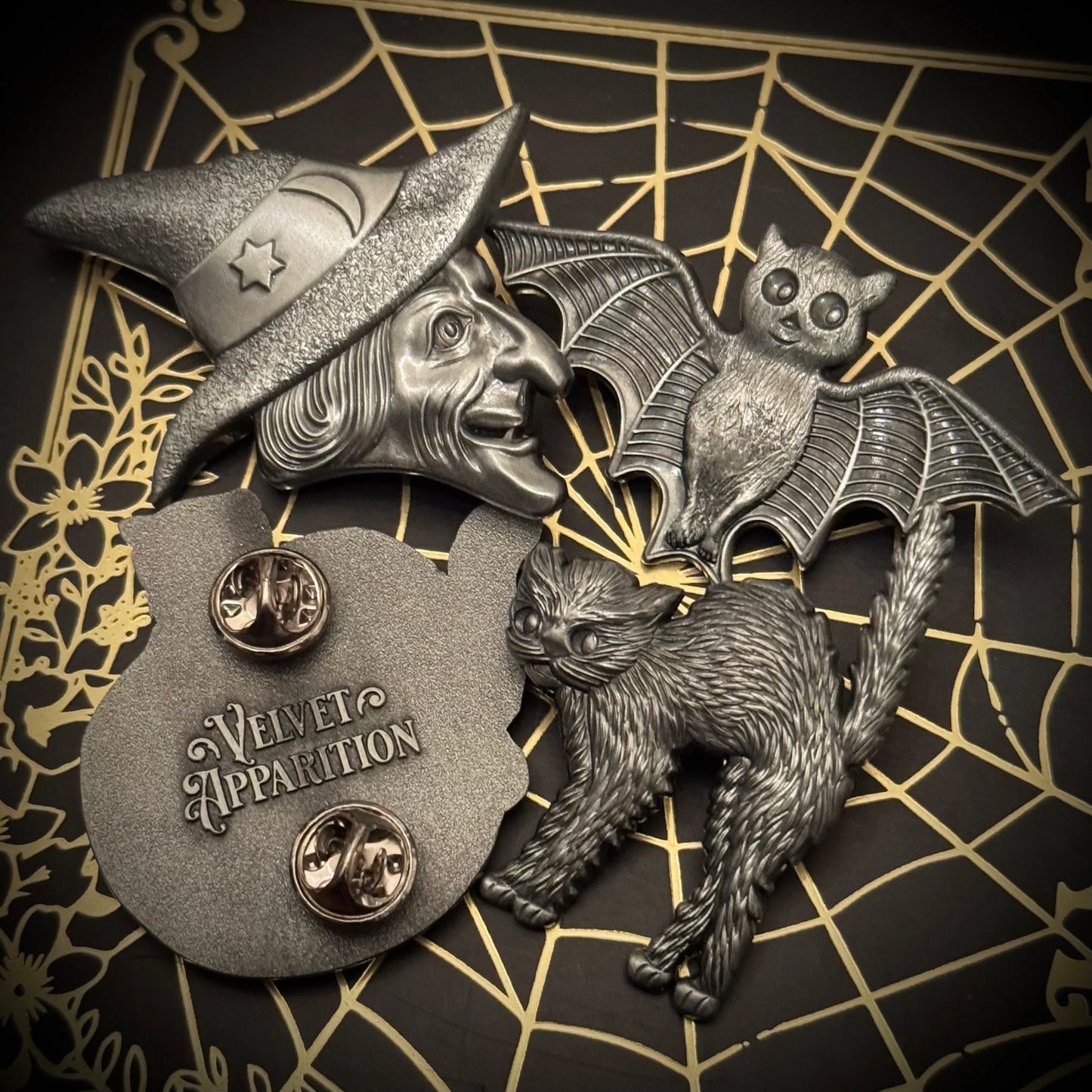 Velvet Apparition Antiqued Halloween Pin Collection