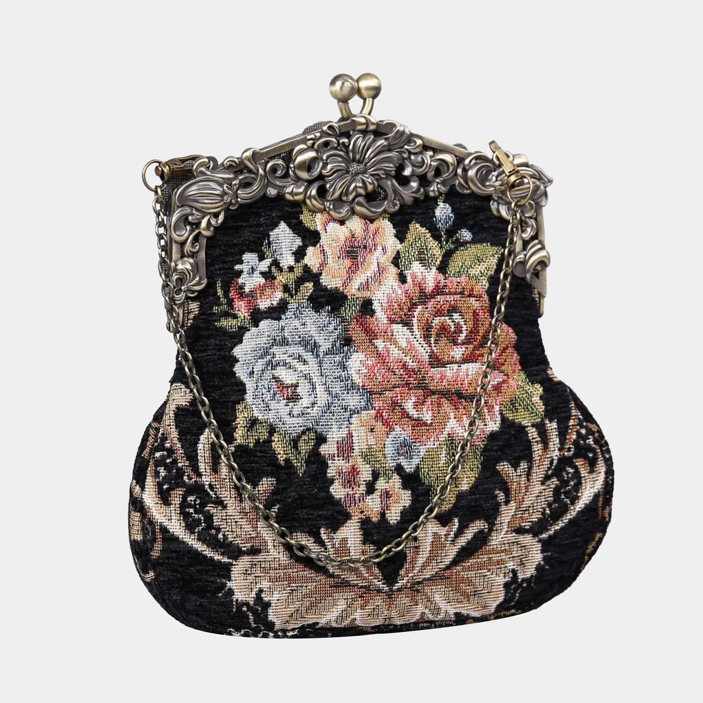 Floral Black Chatelaine Purse Large