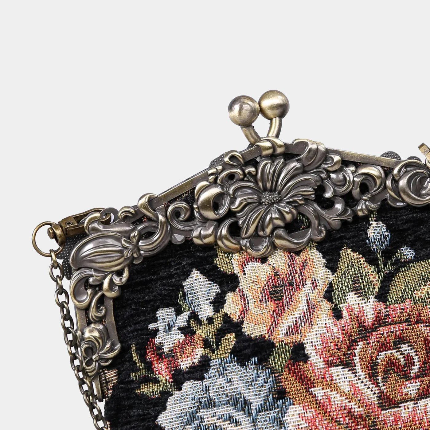 Floral Black Chatelaine Purse Large