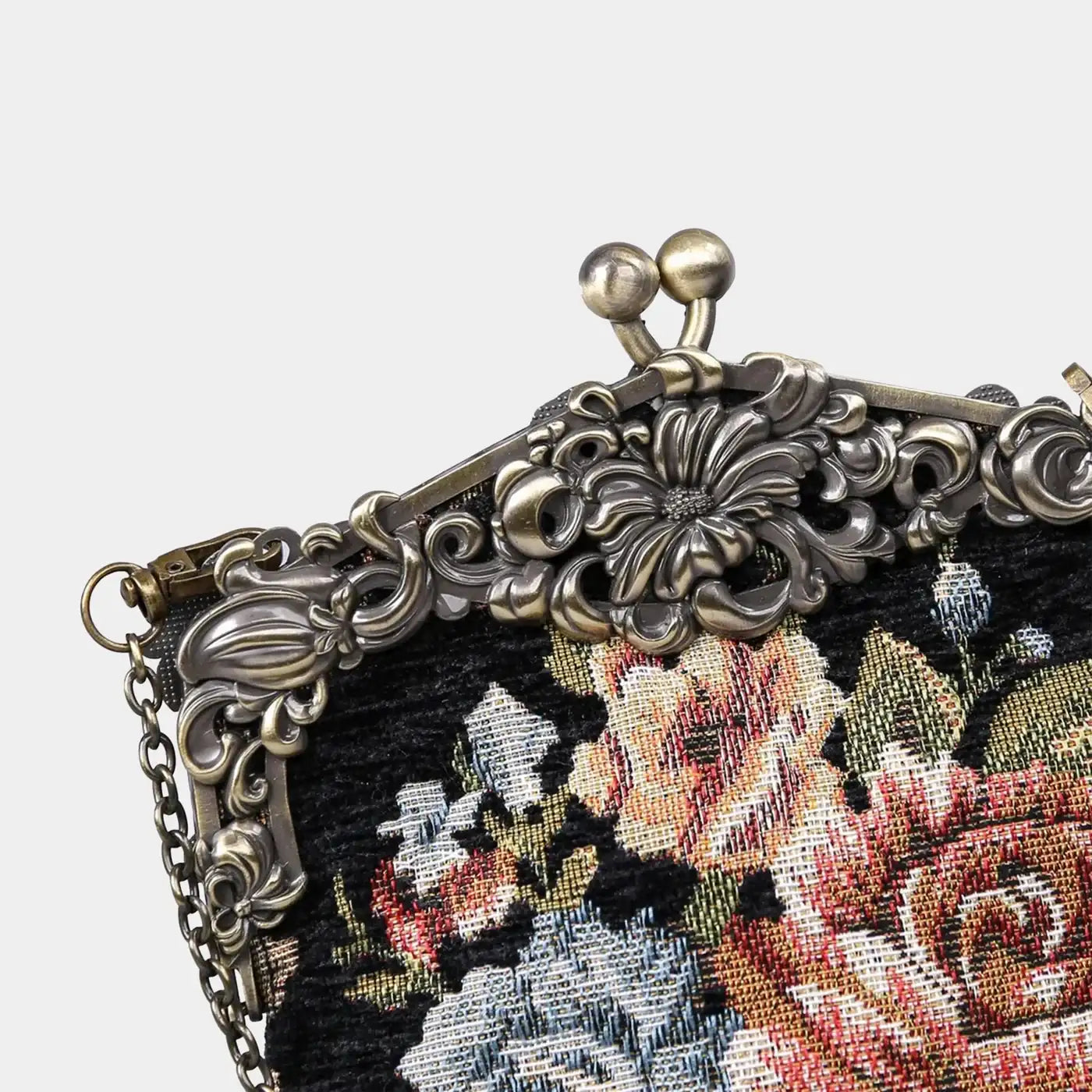 Floral Black Chatelaine Purse Large