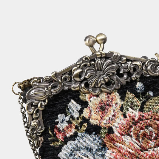 Floral Black Chatelaine Purse Large
