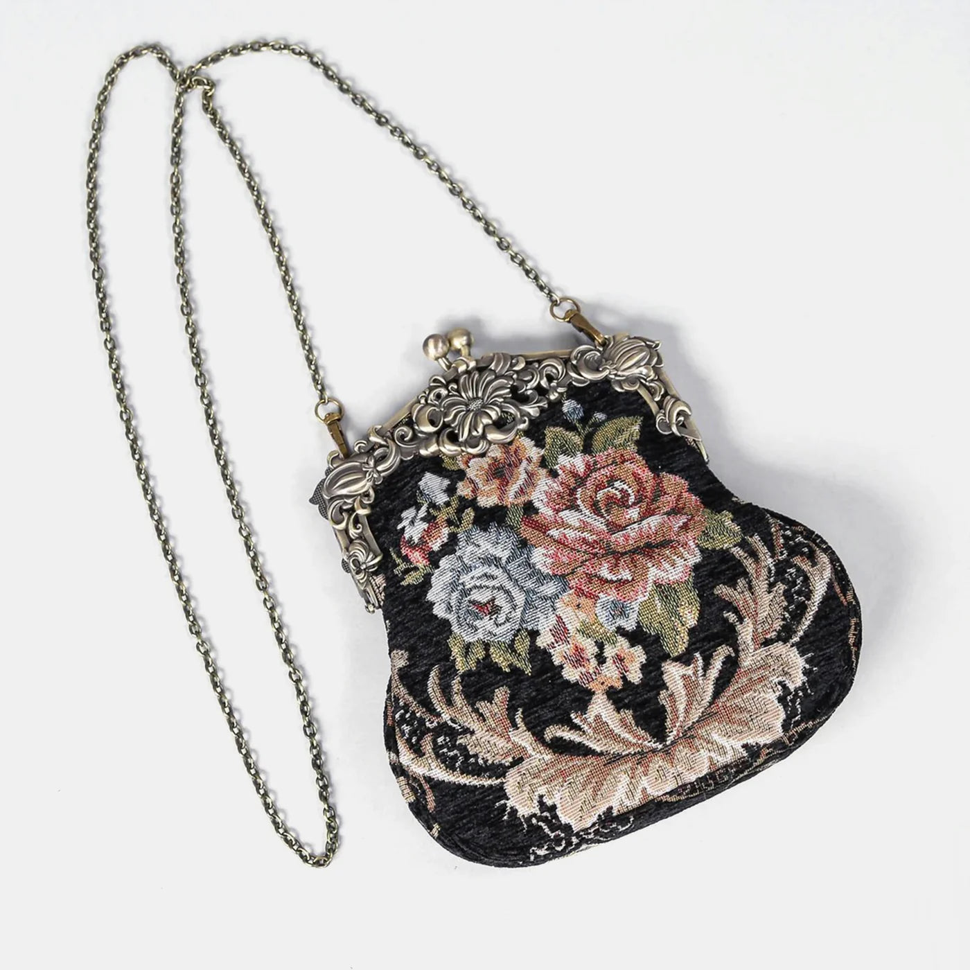 Floral Black Chatelaine Purse Large