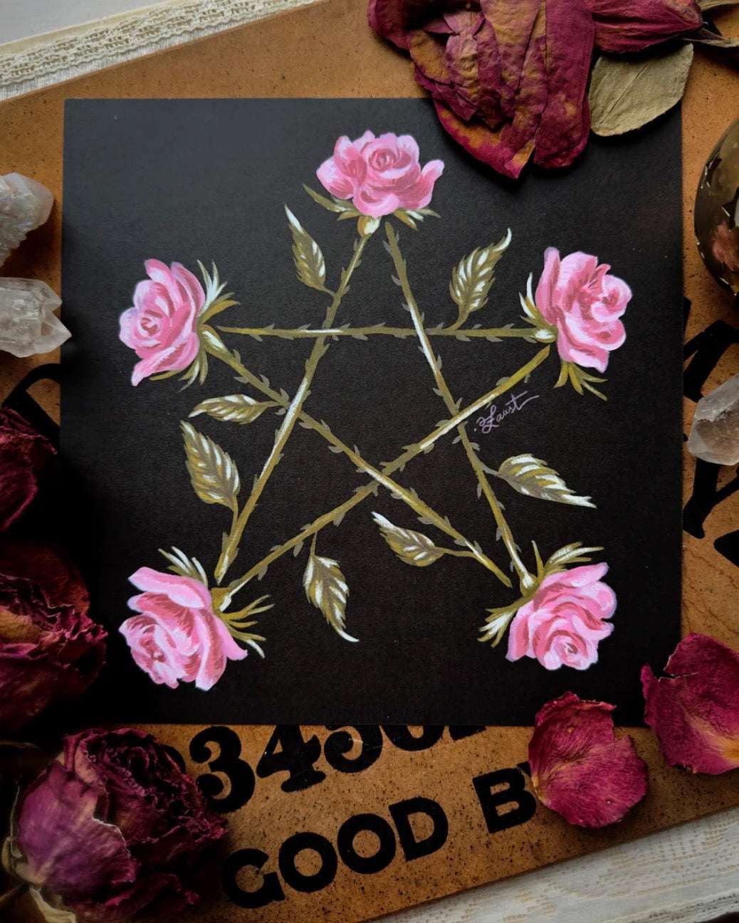 Pentagram of Roses 8x8 Art Print by Olivia Faust