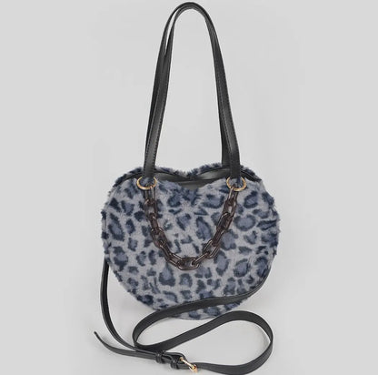 Faux Fur Heart Shape Purse With Adjustable Shoulder Bag