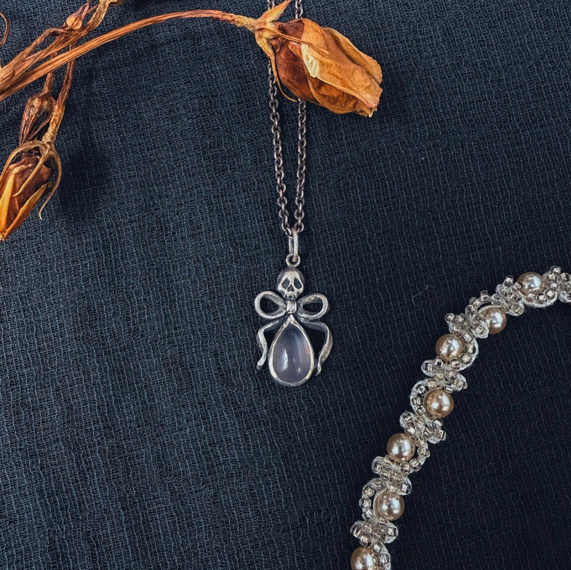 Small Pink Chalcedony Death by Ribbons Pendant by Uneven Creations x Olivia Faust