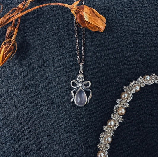 Small Pink Chalcedony Death by Ribbons Pendant by Uneven Creations x Olivia Faust